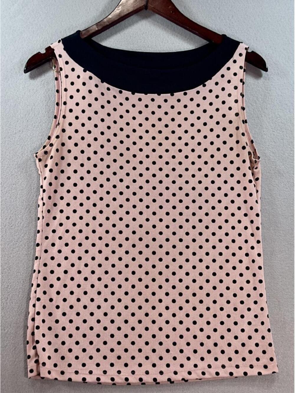 Susan Lawrence Women's Pink Polka Dot Sleeveless Blouse, Size M, Retro Style